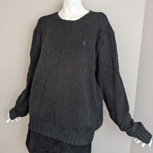 Ralph Lauren Loose Knit Sweater – Cotton – L – Black with Green Tint